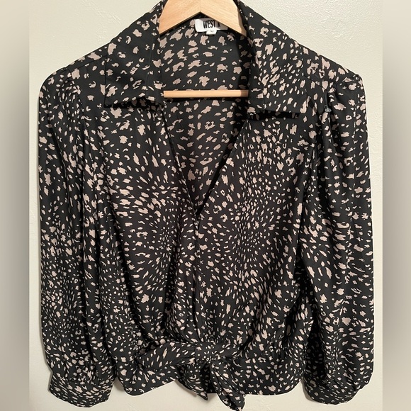 West K Tie Front Black and Cream Blouse Whimsigoth Streetwear Baddie Medium - Picture 5 of 10